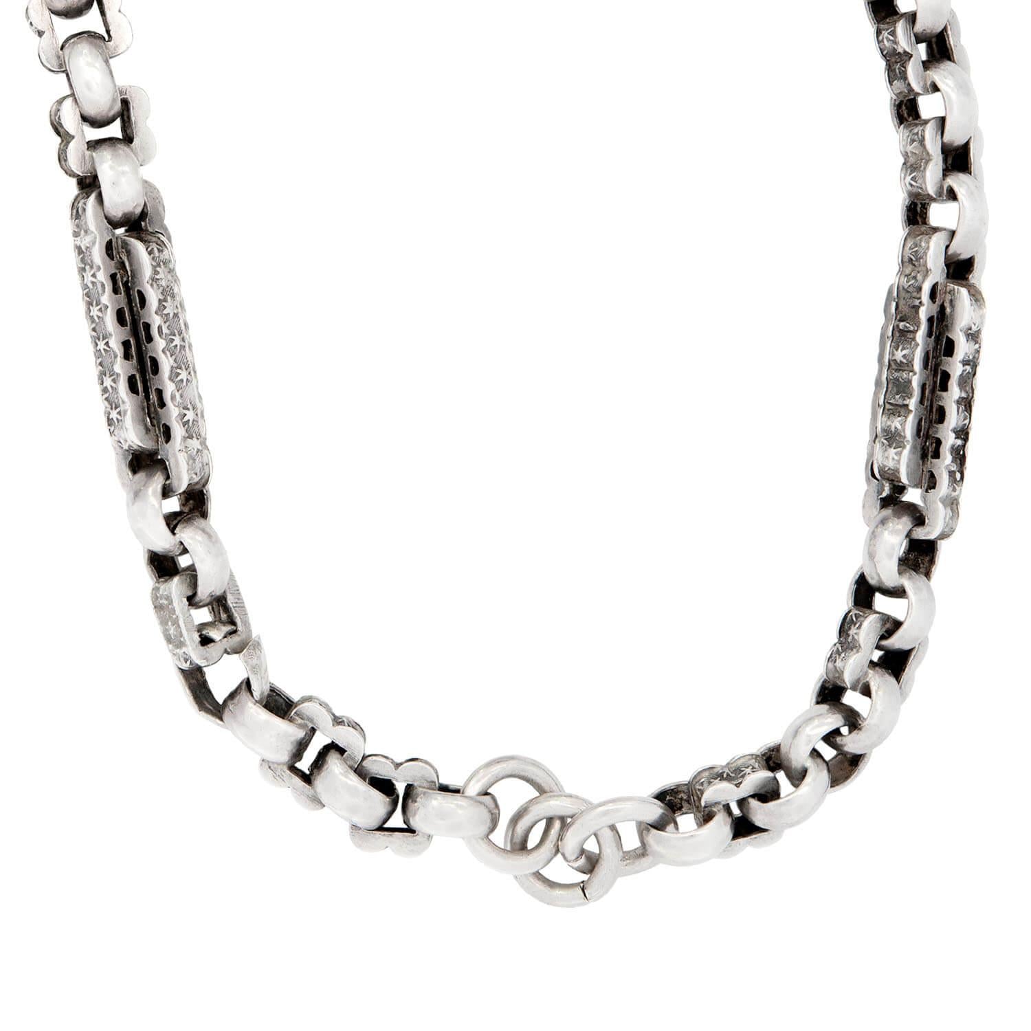 Victorian Style Sterling Silver Etruscan Chain Necklace - 23 Inch Antique Jewelry for Women, Gift for Her, Perfect for Weddings & Special Occasions