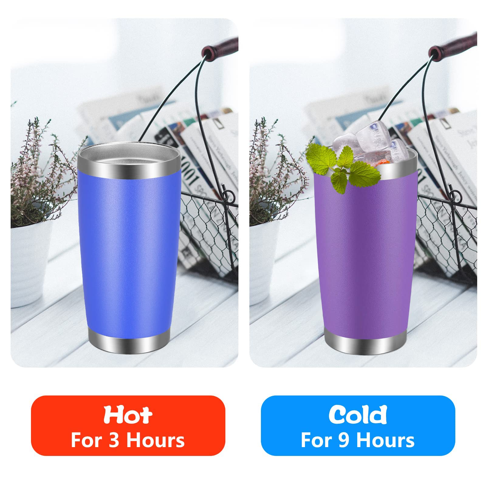 VEGOND 20oz Stainless Steel Tumbler with Lid & Straw - Vacuum Insulated Double Wall Travel Mug, Powder Coated Coffee Cup (12 Pack, Purple) - Perfect for Office, Gym, Camping & Outdoor Activities