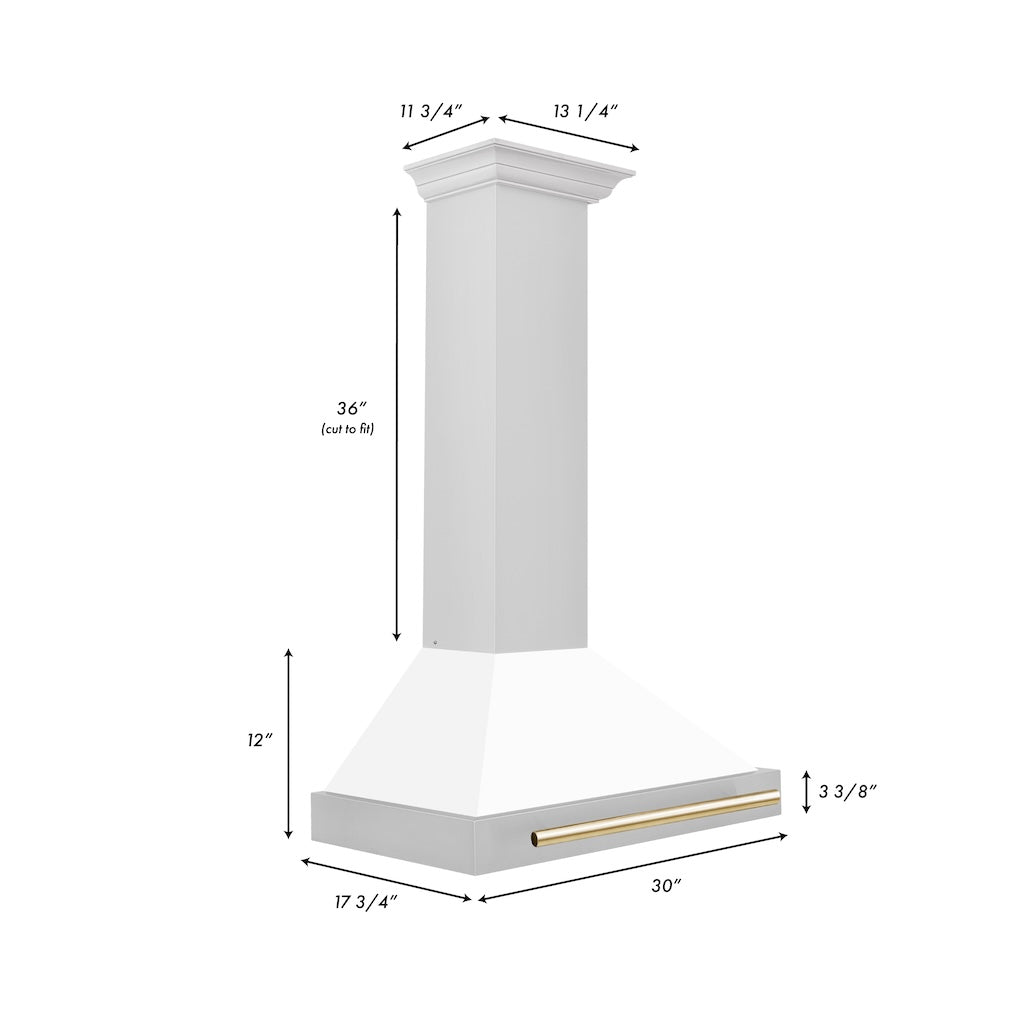 ZLINE KB4STZ WM G Autograph Edition Convertible Stainless Steel Range Hood - White Matte Shell with Polished Gold Accents - Professional Kitchen Ventilation for Modern Homes