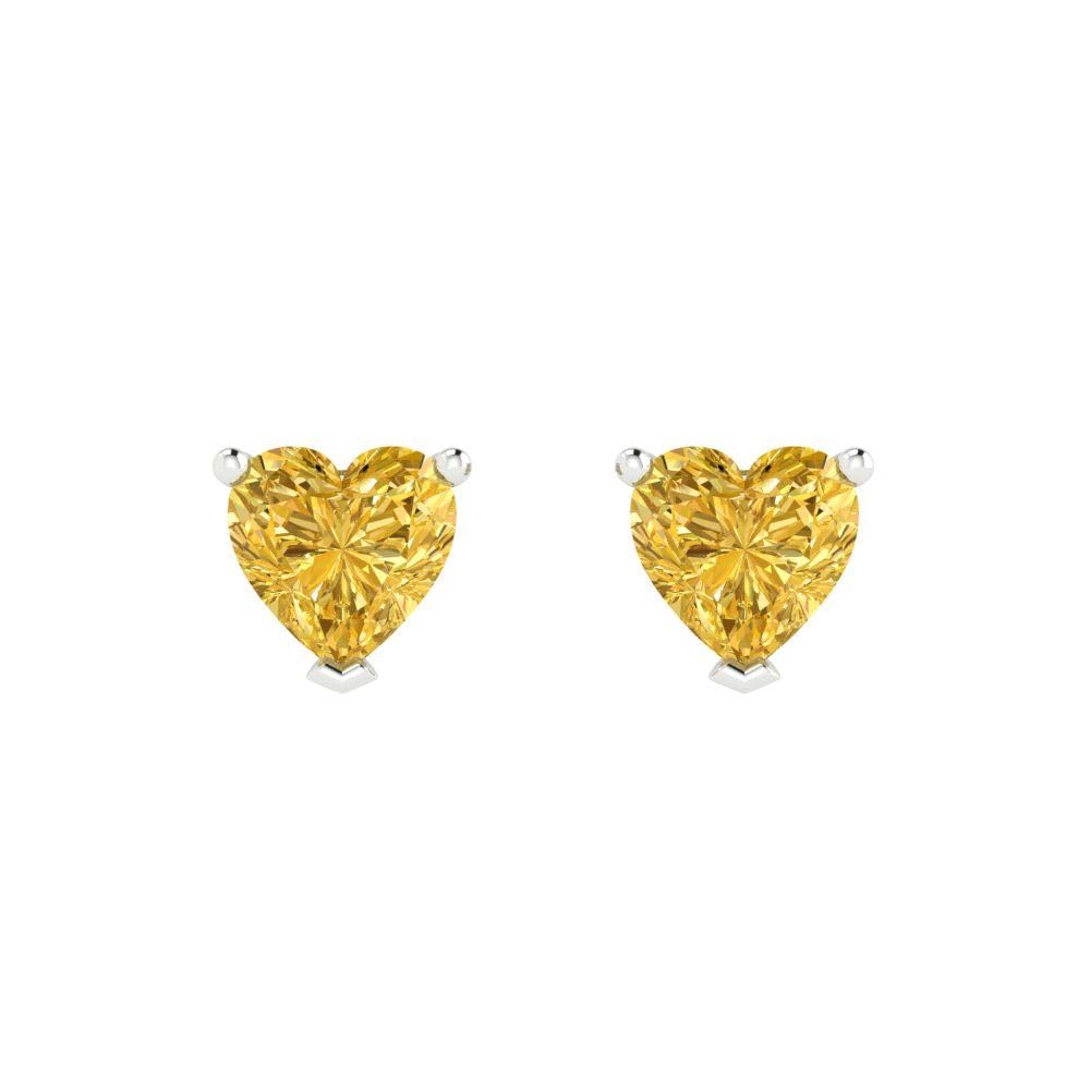1.0 Carat Heart Cut Canary Yellow Simulated Diamond Stud Earrings in 14k White Gold - Anniversary Gift for Her, Push Back Design, Elegant & Romantic Jewelry for Weddings, Date Nights & Special Occasions