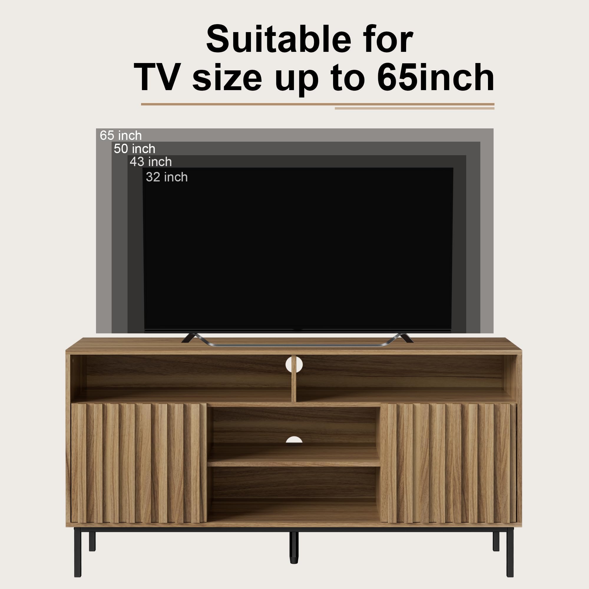 Mid Century Modern TV Stand Cabinet for Living Room - Wood Media Console with Shelves & Storage (Fits 50/55/60/65 Inch TVs) - Fluted Entertainment Center for Bedroom & Home Theater - Perfect for Organizing Electronics & Displaying Decor