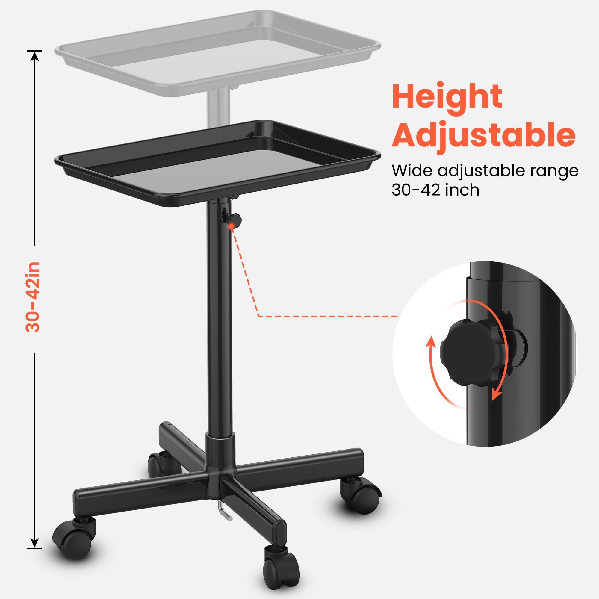 Premium Aluminum Salon Tray on Wheels - Adjustable Height Rolling Trolley for Hairstyling, Tattoo & Clinic Supplies | Mobile Storage Organizer for Salon Essentials, Beauty Tools & Medical Equipment | Ideal for Professional Stylists, Tattoo Artists & Healthcare Workers