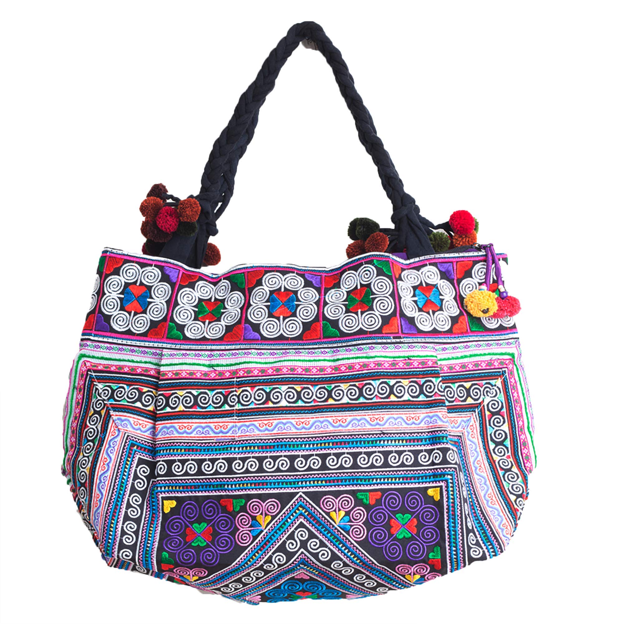 Changnoi Handmade Tote Bag - Hmong Tribal Embroidered Large Beach Bag for Women | Perfect for Shopping, Travel & Summer Outings
