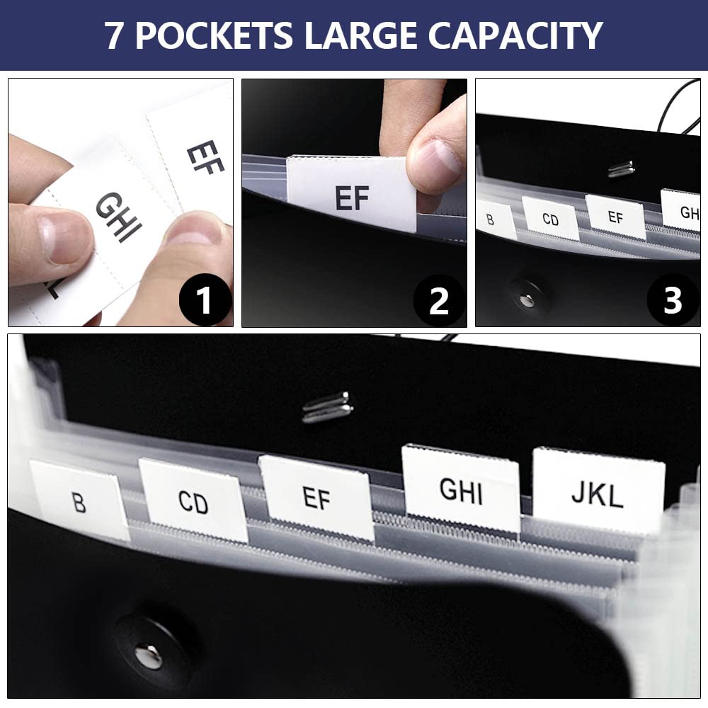 Premium 2-Pack Accordion File Folder Organizer - 7-Pocket Expanding Plastic Document Holder with Labels for A4 & Letter Size Papers (13.78