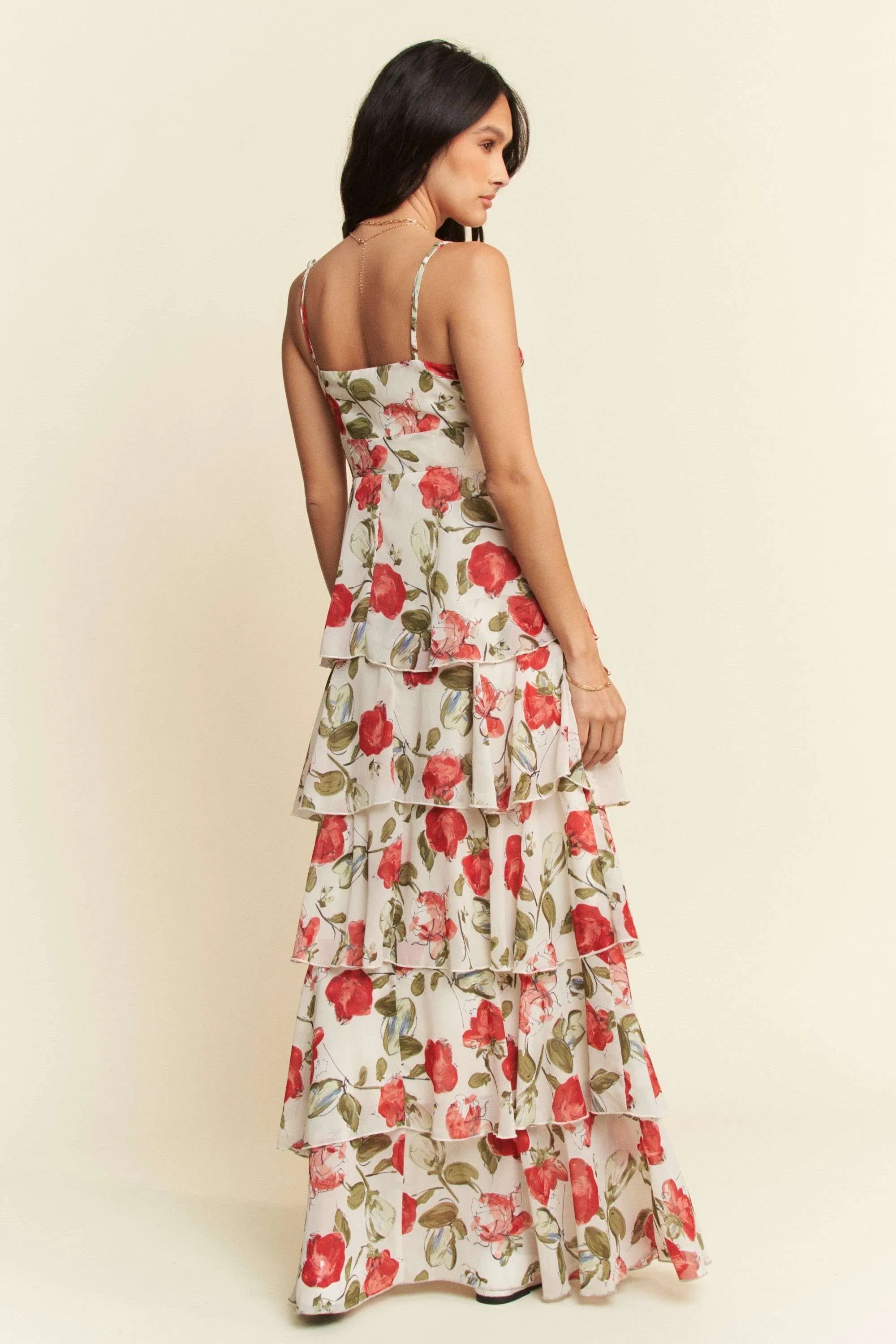Elegant Lace Layered Ruffle Maxi Cami Summer Dress for Women - Boho Beach Wedding Party & Vacation Outfit