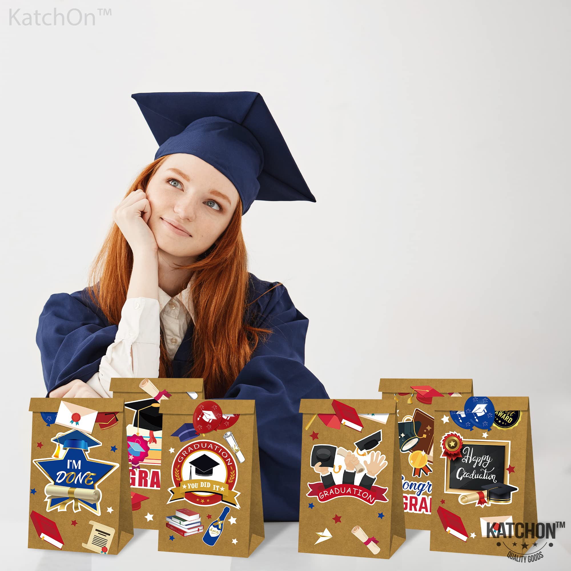 KatchOn Graduation Gift Bags 2025 - Pack of 18 | Premium Grad Party Favors with Decorative Stickers | Graduation Party Supplies & Decorations | Perfect for High School & College Graduation Celebrations