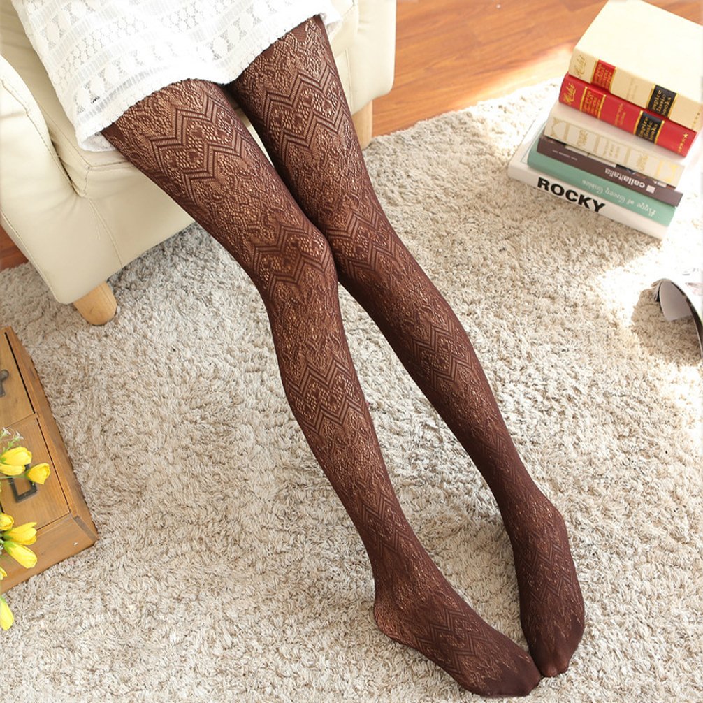 Sexy Coffee Lace Pantyhose for Women - Sheer Fishnet Stockings & Lingerie Tights - Perfect for Date Night, Cosplay, and Boudoir Photography