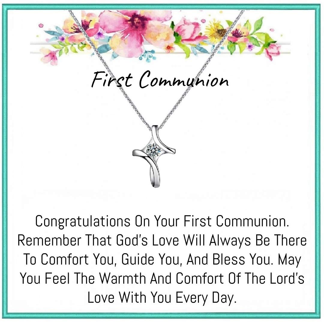 Onepurposegifts Sterling Silver Cross Necklace for Girls - First Communion, Baptism & Confirmation Gift for Teen Girls | Christian Jewelry for Religious Ceremonies & Everyday Faith Wear