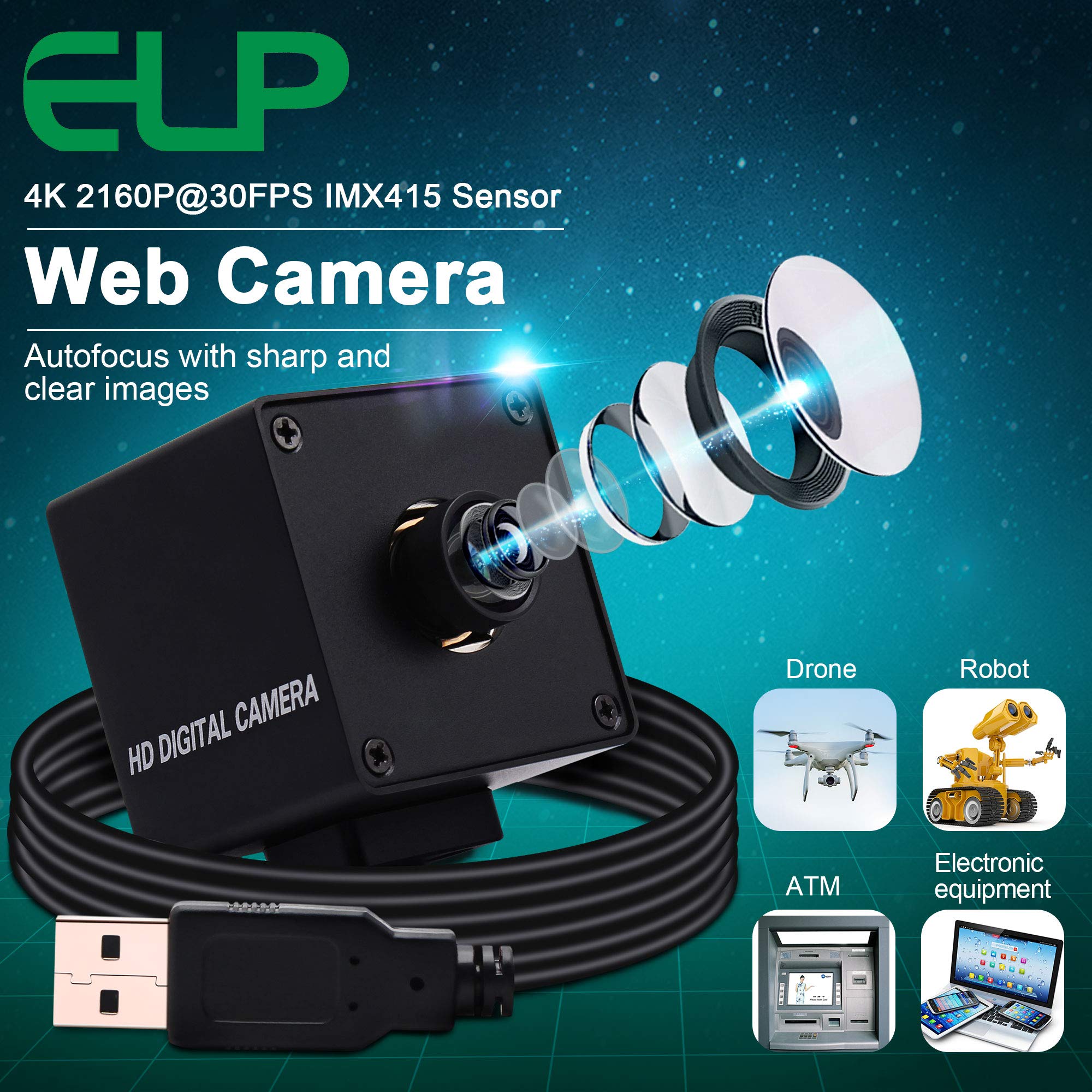 4K Ultra HD Webcam with Autofocus & No-Distortion Lens - 2160P 30FPS IMX415 Sensor USB Camera for Windows/Linux/Raspberry Pi (UVC Compliant) - Perfect for Video Conferencing, Live Streaming & Online Classes