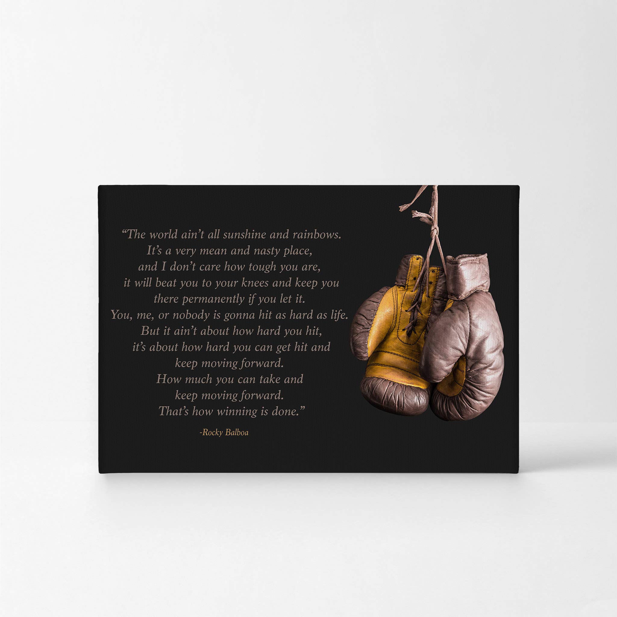 Rocky Balboa Motivational Canvas Print - Gold Brown Wall Art for Living Room & Office Decor