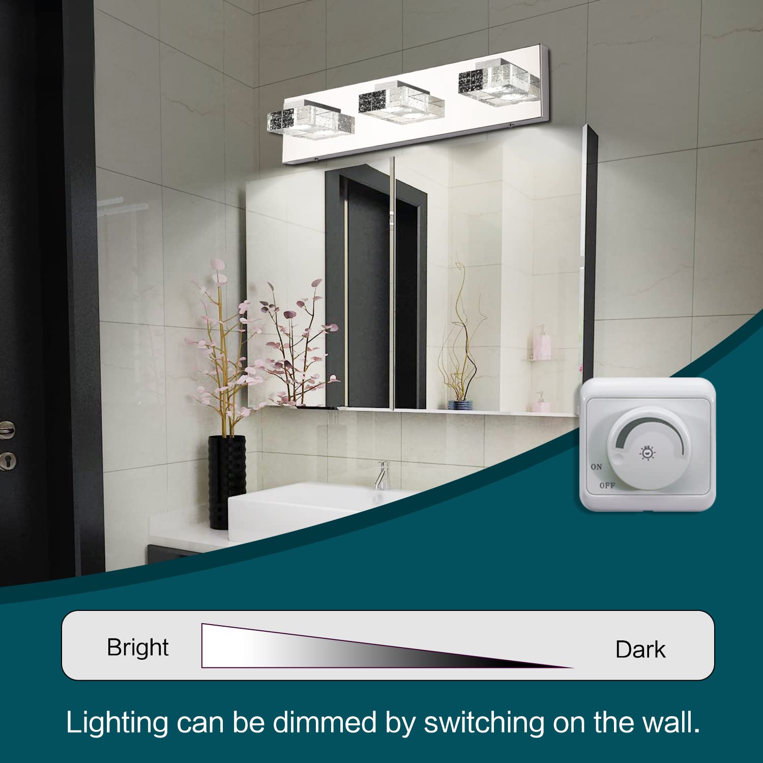 SOLFART 3-Light LED Dimmable Bathroom Vanity Mirror Lighting Fixture, White Light 4500K - Perfect for Makeup Application & Modern Bathroom Decor