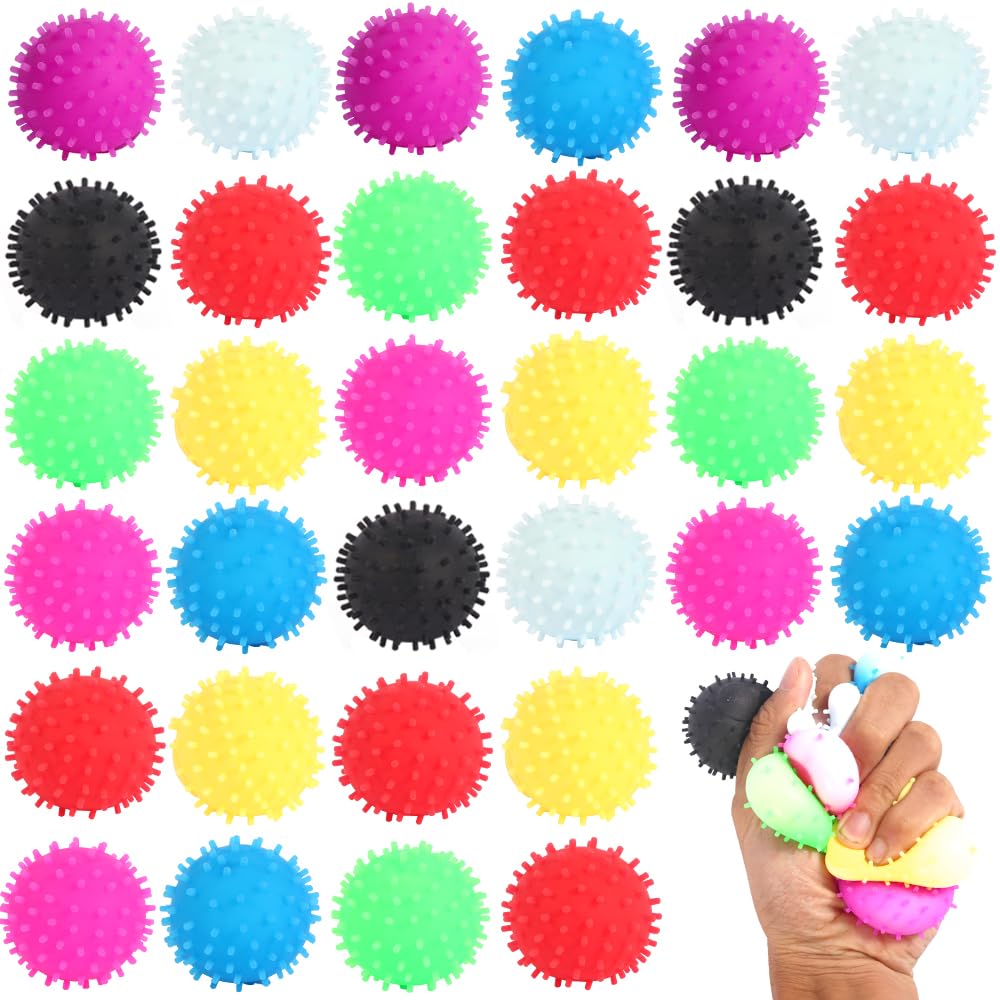 32 Pack Mini Spiky Stress Balls - Stretchy Fidget Toys for Anxiety & Stress Relief | Sensory Squishy Toys for Kids & Adults | Perfect for Classroom Prizes, Party Favors, Office & Home Stress Relief