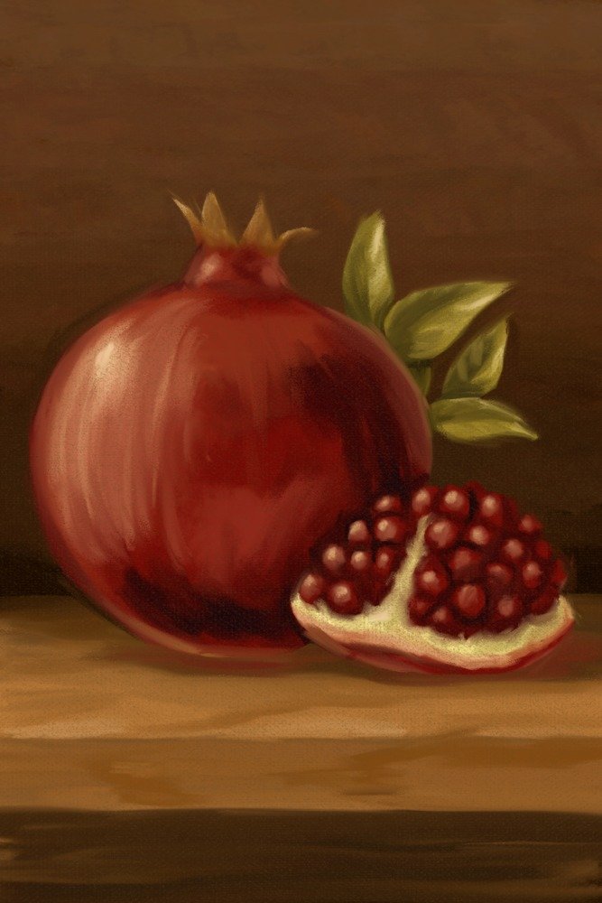 Lantern Press Pomegranate Oil Painting - 12x18 Inch Wrapped Canvas Wall Art for Living Room, Bedroom & Office Decor | Handmade Artwork for Home & Gifts