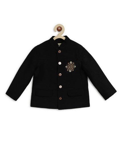Pre Order: Baby Boy Silk Bandhgala Black Sherwani - Elegant Indian Wedding Outfit for Boys, Festive & Special Occasion Wear