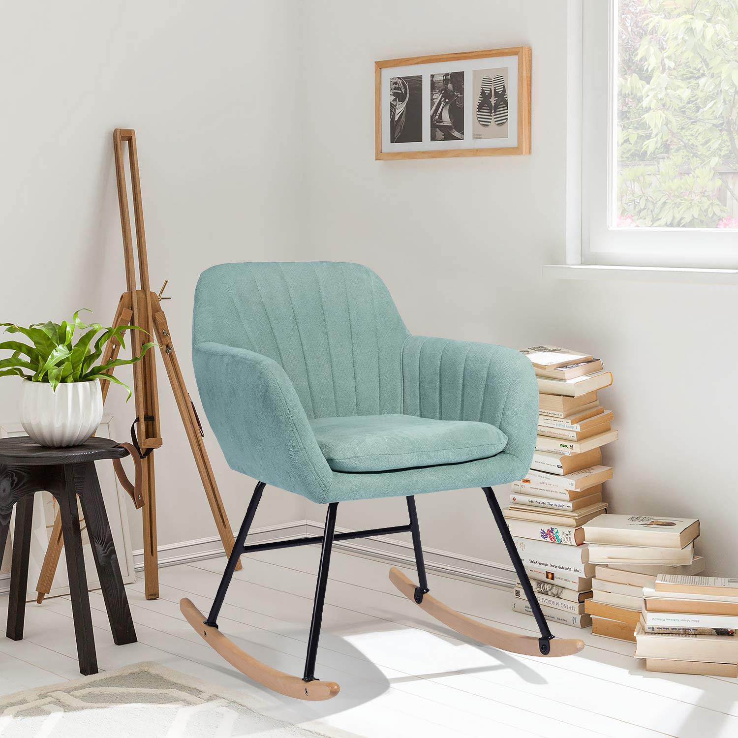 Modern Rocking Chair for Nursery & Living Room - Mid-Back Green Accent Armchair | Comfortable Indoor Rocking Chair for Baby's Room, Reading Nook & Relaxation