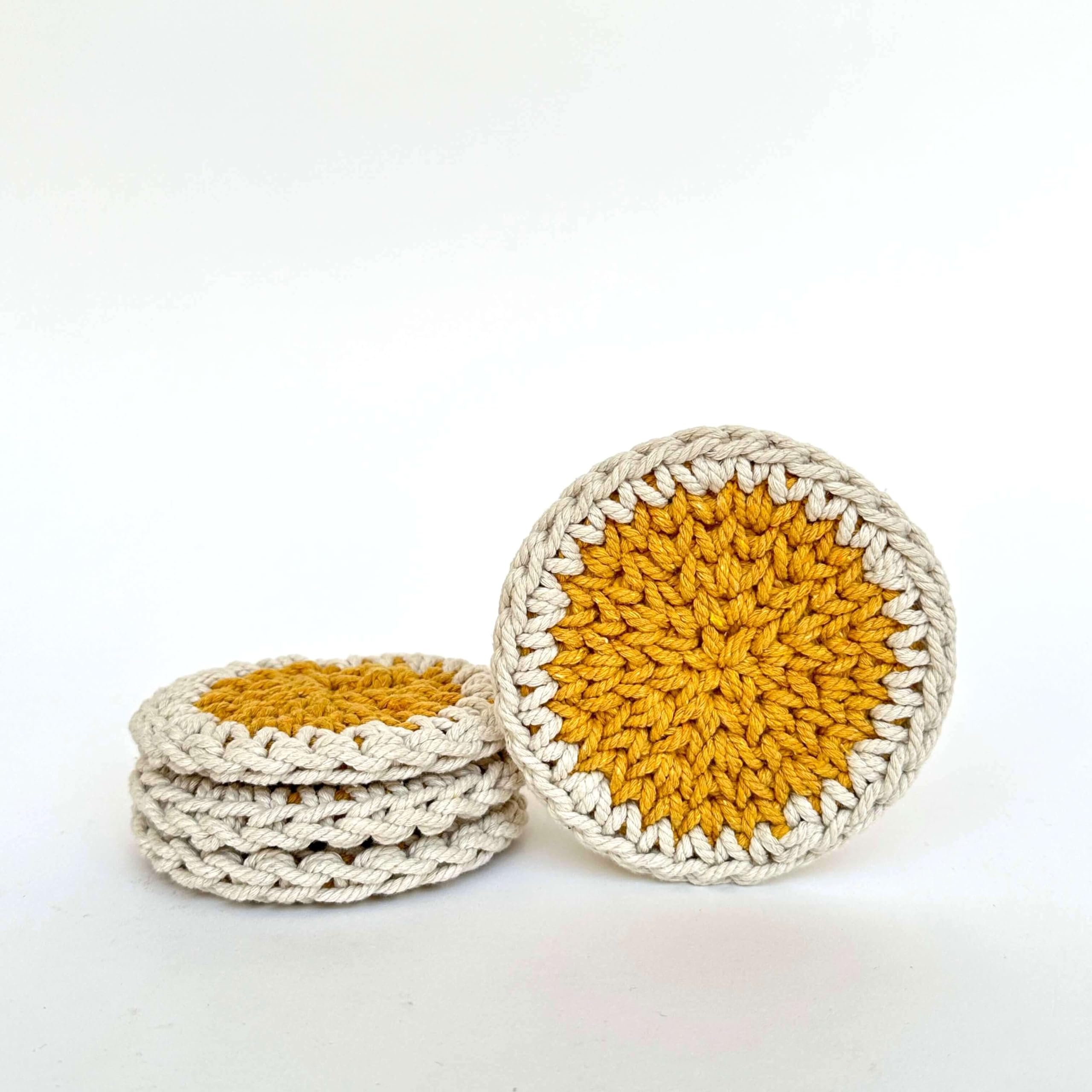 Eco-Friendly Cotton Tea Coasters Set of 4 with Storage Potli Bag - Heat Resistant & Washable, 4 Inch Diameter - Yellow | Perfect for Tea Parties, Home Decor & Gift Giving