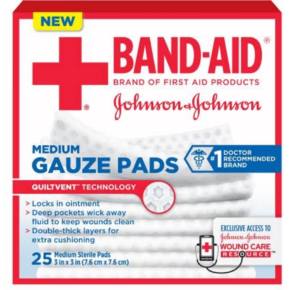 BAND-AID Brand CUSHION-CARE Sterile Gauze Pads 3x3 Inches (25 Count) - First Aid Wound Dressing for Cuts, Scrapes & Burns | Home, Office & Travel First Aid Kit Essential