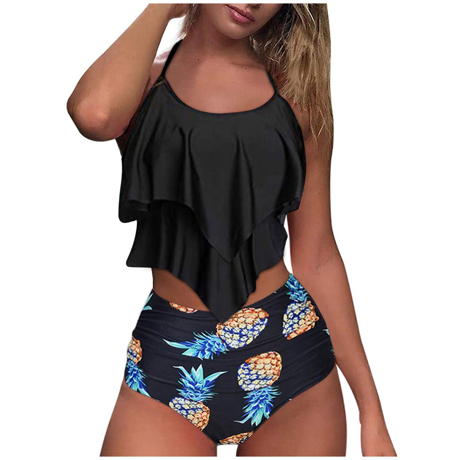 Sexy Contrast Gradient Women's 2 Piece Bikini Set - High Waisted Split Two Piece Swimsuits for Juniors | Perfect for Beach Vacation, Pool Party & Summer Getaways