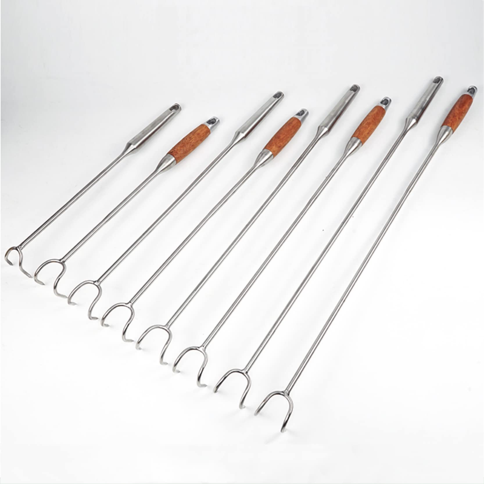 20 Inch Stainless Steel Pigtail Food Flipper with Double Hooks - Thickened SUS430 Material, Extra Long Meat Turner & Rosewood Handle - Heavy Duty BBQ Meat Hook for Turkey Fryer, Grilling, Smoking, and Outdoor Cooking