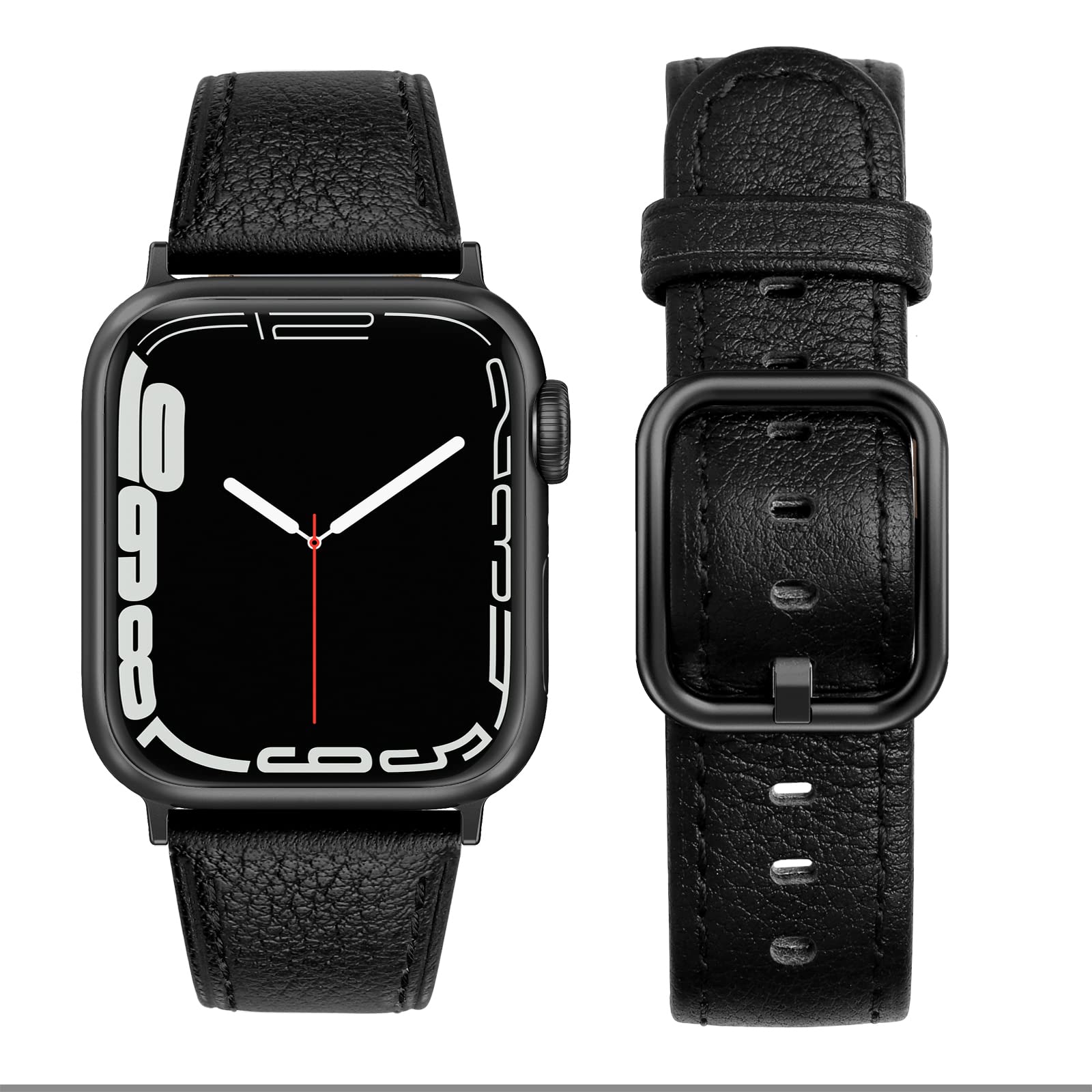 FUZVOL Genuine Leather Apple Watch Band Compatible with 38mm 40mm 41mm - Replacement Strap for iWatch Series 8/7/6/5/4/3/2/1/SE - Classic Black Women's Wristband for Workout, Office & Everyday Wear