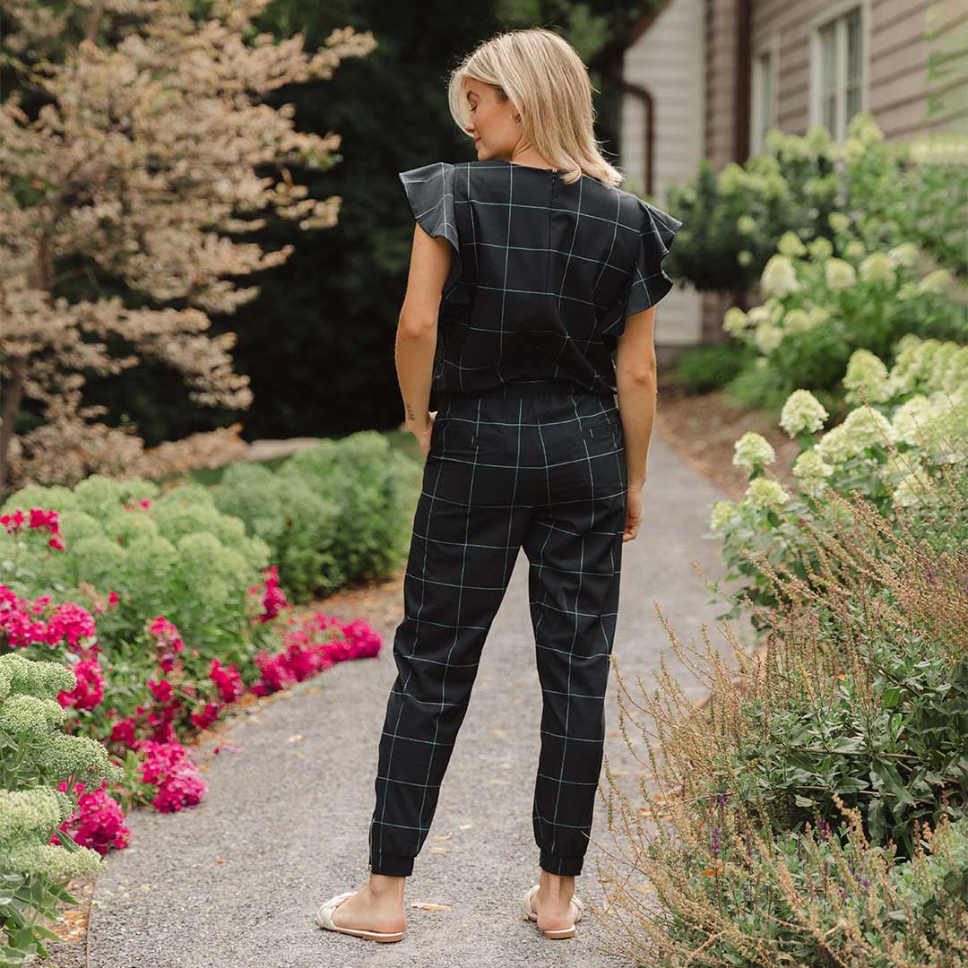 9 to 9 Women's Black Windowpane Jumpsuit - Stylish One-Piece Outfit for Work, Office & Casual Wear