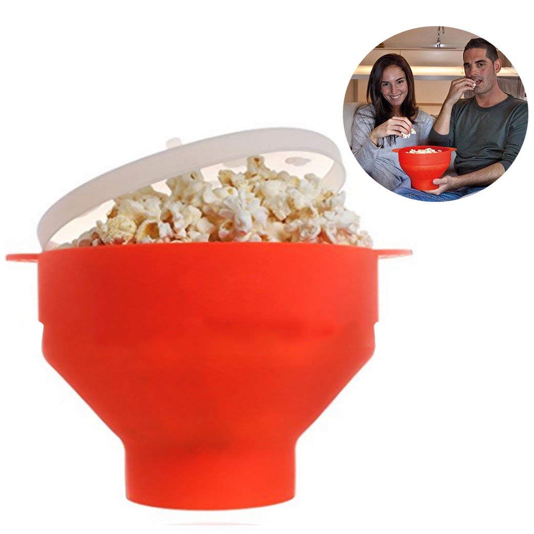 Gearmax Microwave Popcorn Popper - Durable Silicone Popcorn Maker with Sturdy Handles & Collapsible Bowl with Lid - Perfect for Movie Nights, Snack Time & Family Gatherings