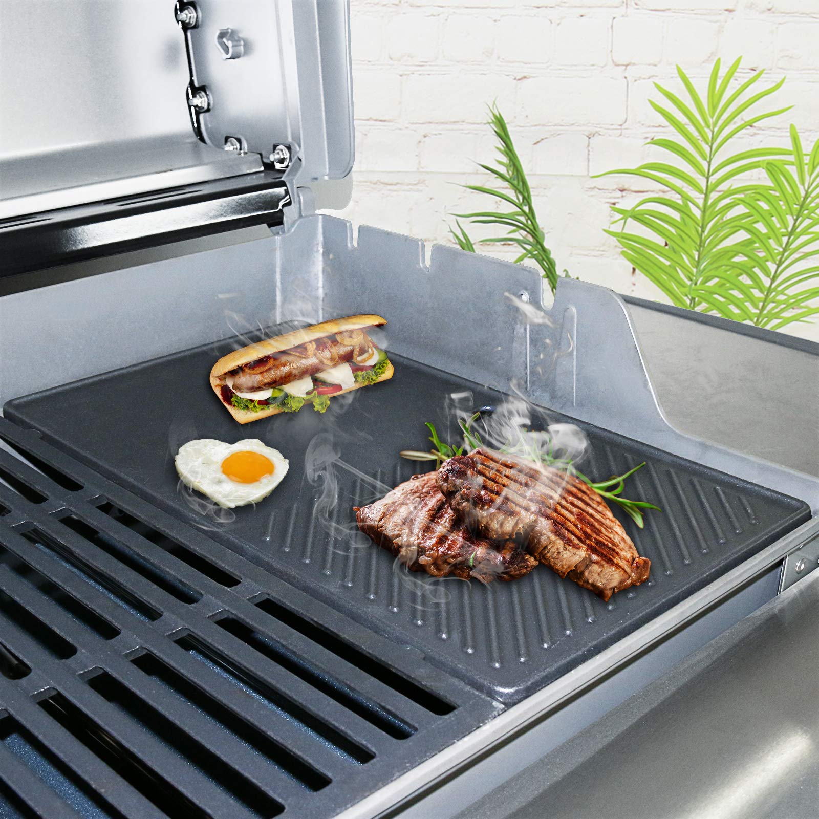 Hisencn 7637 17.5 Inch Reversible Grill Griddle & Cooking Grates for Weber Spirit I & II 200 Series (E210 E220 S210 S220) - Heavy Duty Front Control BBQ Grill Accessories for Outdoor Cooking, Camping, and Backyard Parties