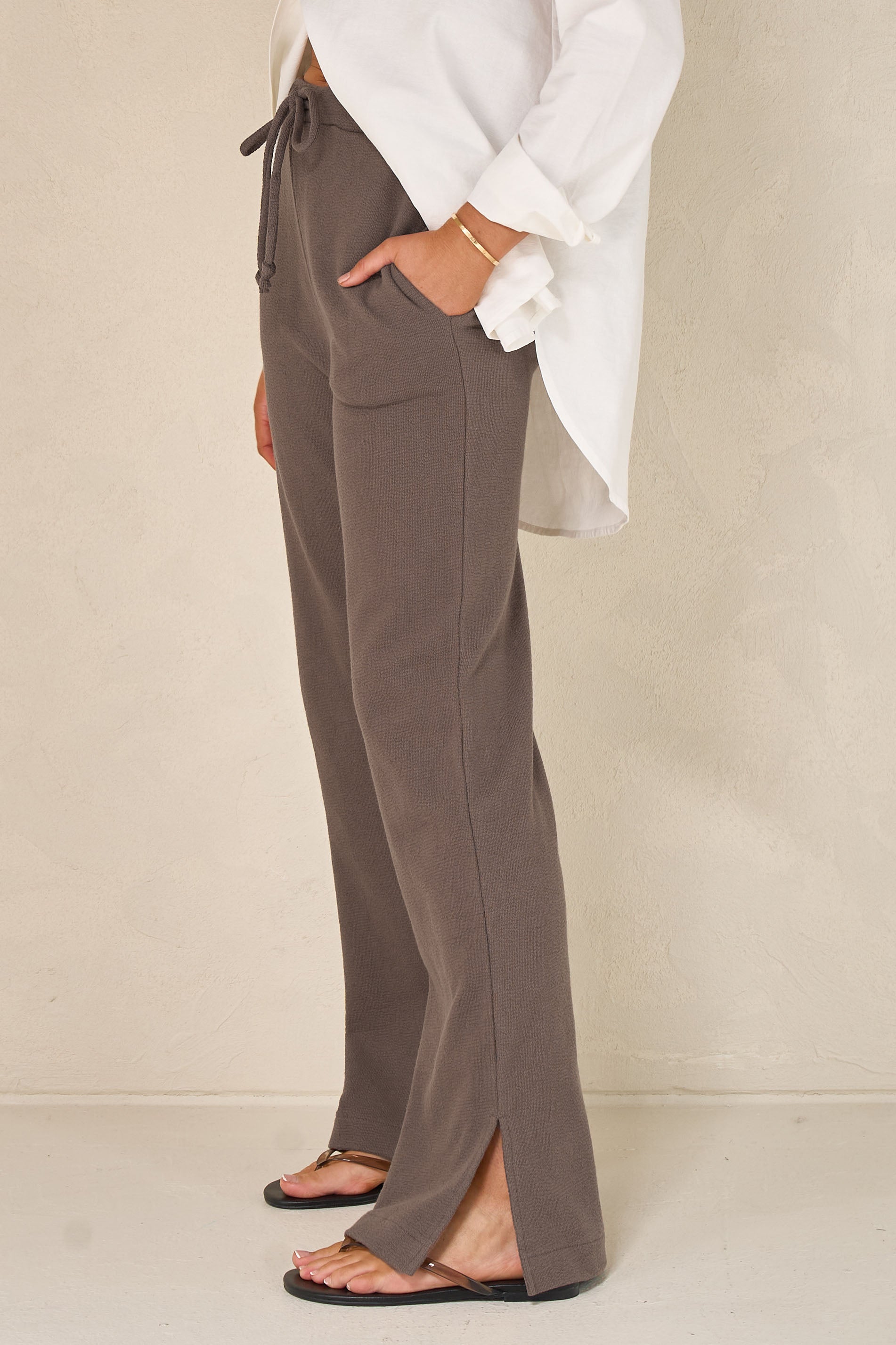 Kindred Split Pants for Women - High Waist Yoga Pants with Side Splits - Comfortable Stretchy Workout Leggings - Ash Brown - Perfect for Yoga, Gym, Running and Lounge Wear
