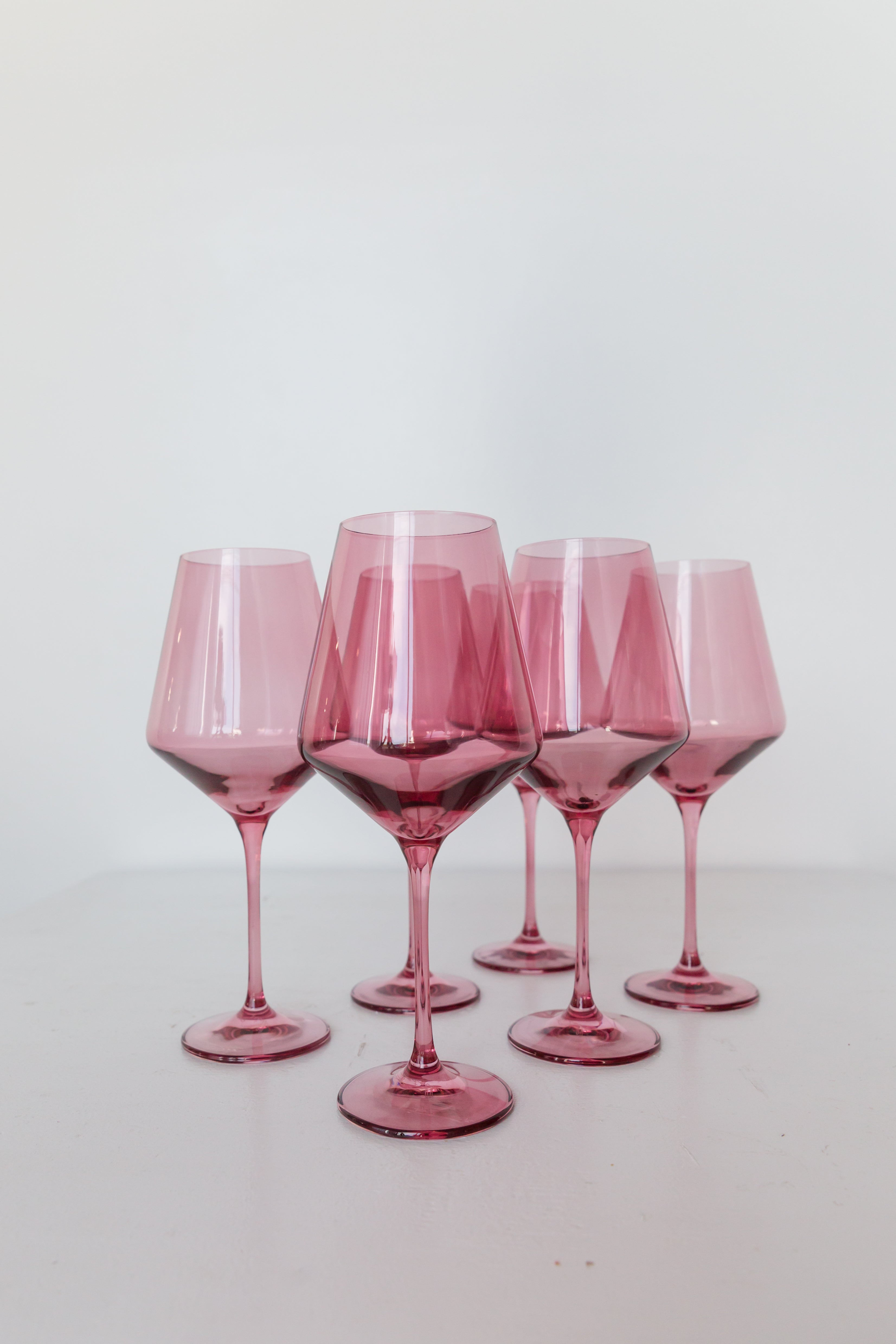 Estelle Colored Wine Glasses Set of 6 - Rose Pink Stemware for Red & White Wine, Elegant Dinner Parties & Romantic Date Nights