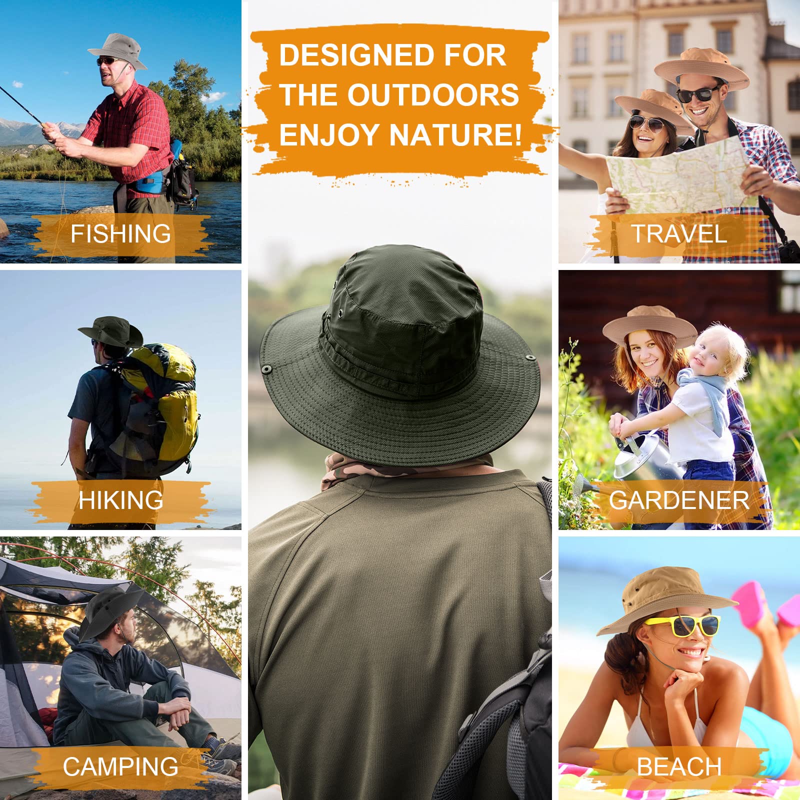Wide Brim Sun Protection Fishing Hat - Breathable Safari & Boonie Hat for Men - Perfect for Hiking, Fishing & Outdoor Adventures