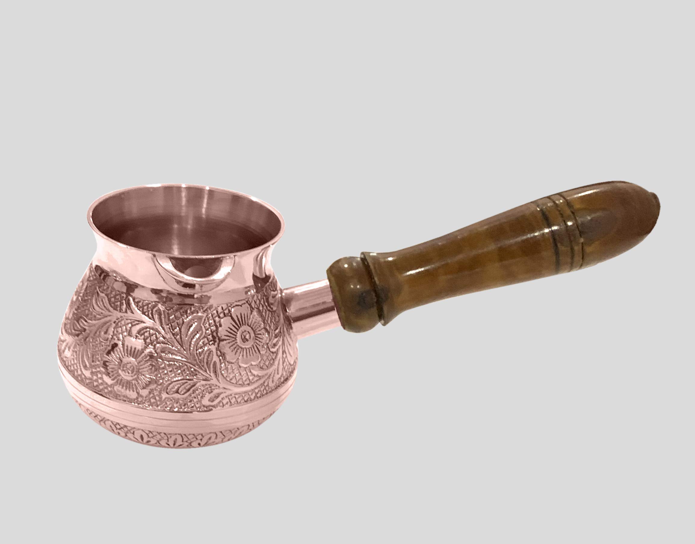 2.5 Inch Floral Brass Turkish Greek Arabic Coffee Pot - Stovetop Coffee Maker for Kahwa, Kashmiri Tea & Tibetan Brews - 6 Oz Copper Kettle for Traditional Home Brewing & Gift Giving