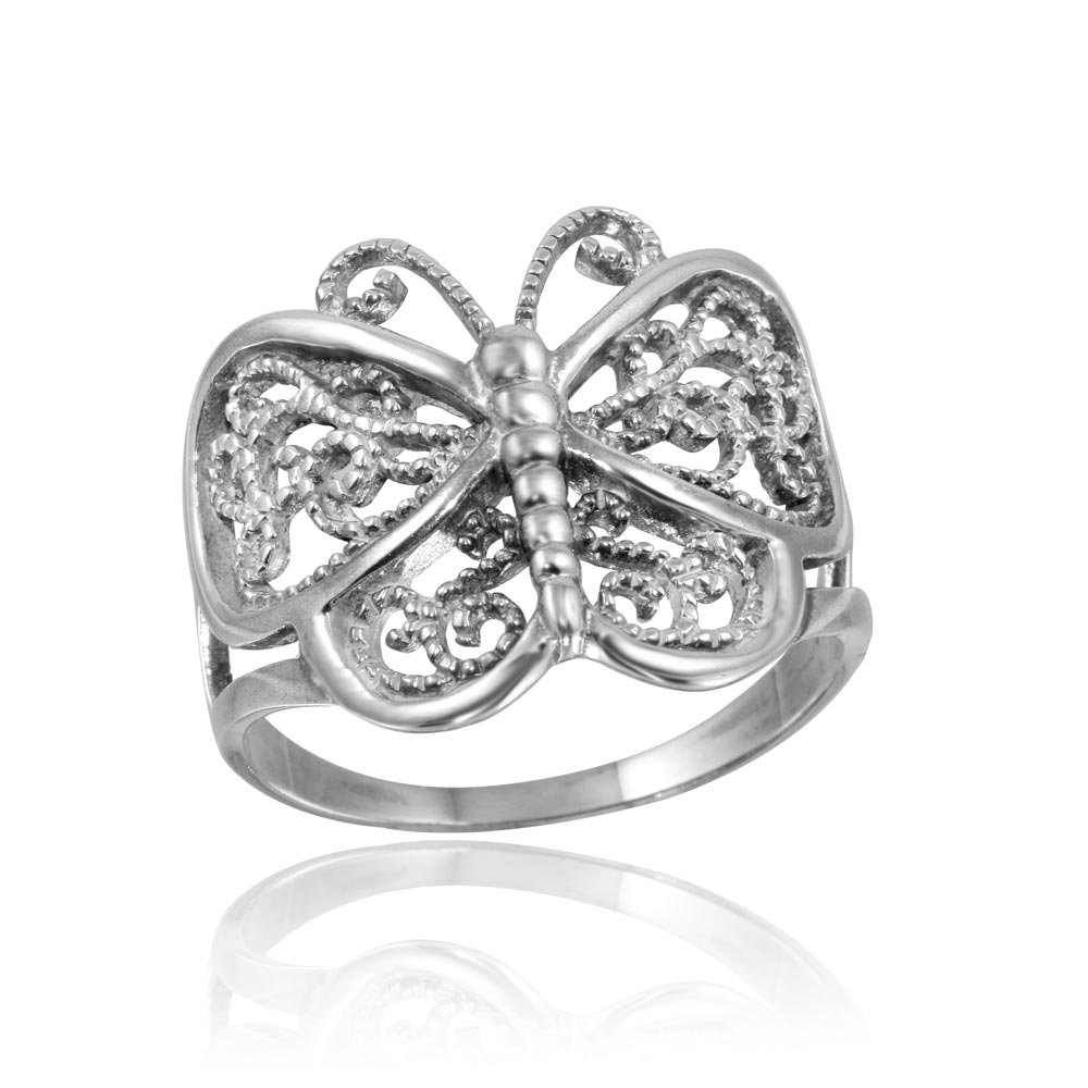 Elegant High Polished Sterling Silver Beaded Butterfly Ring for Women - Perfect Gift for Birthday, Anniversary & Valentine's Day | Dainty Jewelry for Everyday Wear & Special Occasions