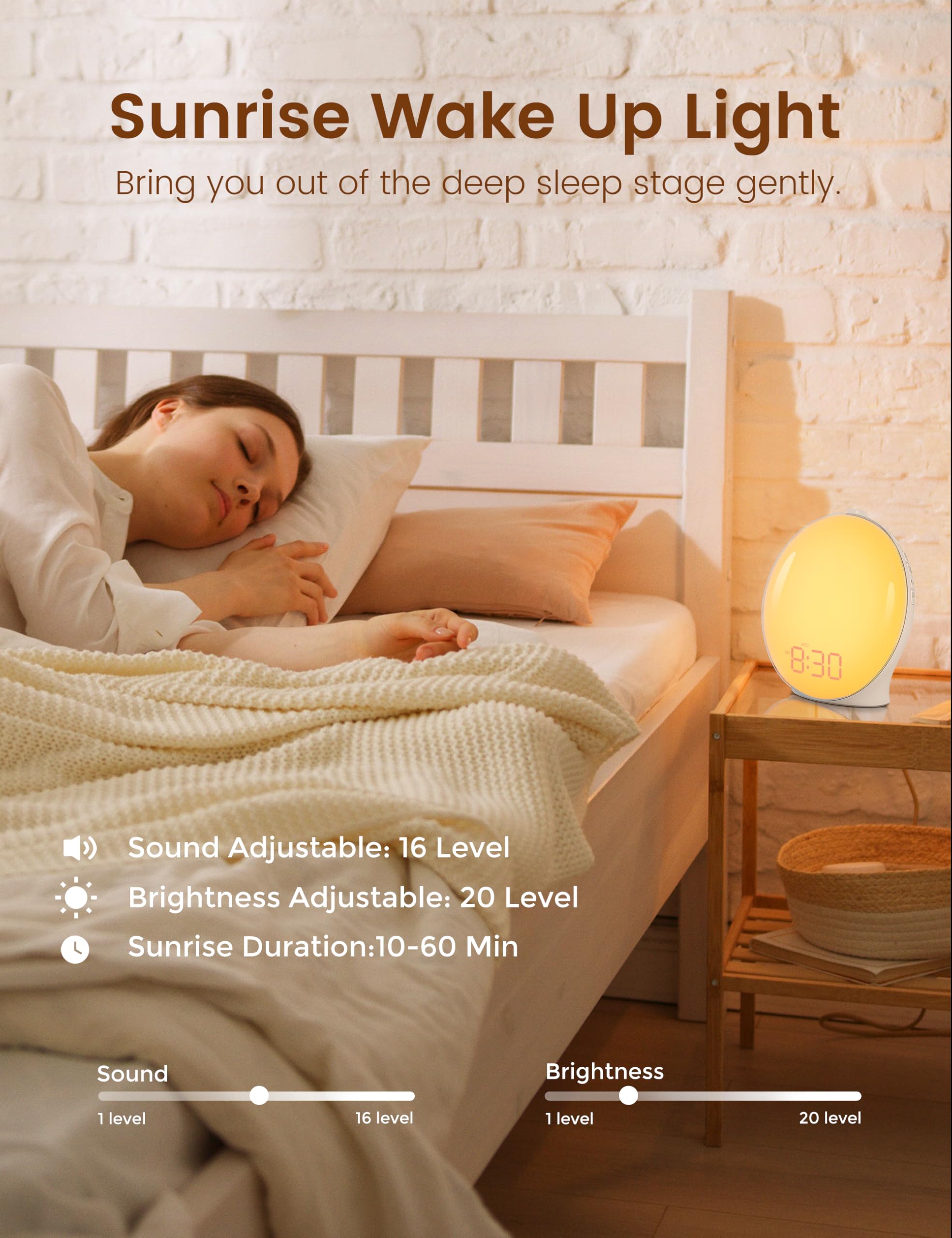 Sunrise Alarm Clock for Heavy Sleepers - Wake Up Light with Sunrise Simulation, Dual Alarms, FM Radio & 8 Natural Sounds | 14 Color LED Night Light for Bedroom | Perfect for Adults, Kids & Light Therapy