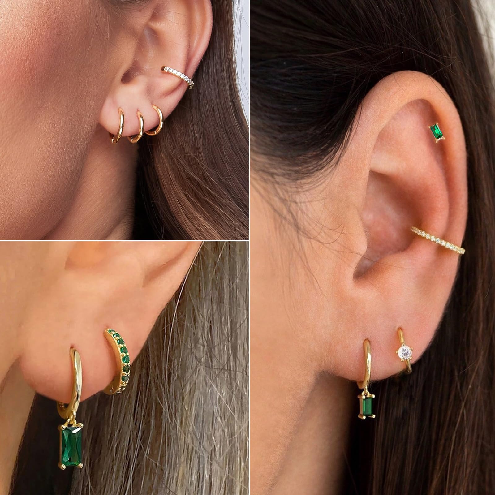 Sterling Silver Hoop Earrings for Women - 3 Pairs Small Huggie Hoop Earrings Set in Silver & Gold | Hypoallergenic Cubic Zirconia Drop Dangle Cartilage Earrings | Perfect for Everyday Wear, Parties & Gifts for Girls