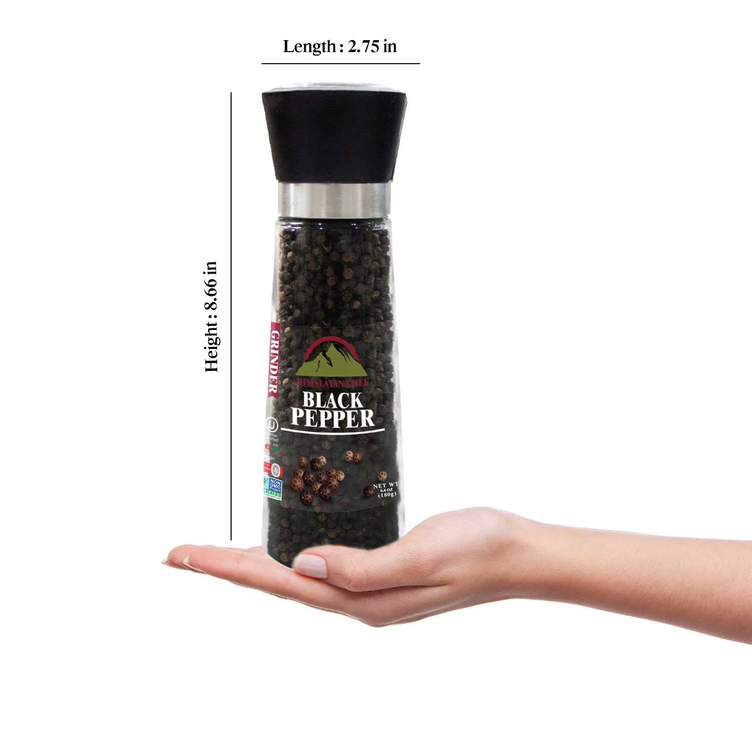 Premium Himalayan Pink Salt & Pepper Grinder Set - 2 Adjustable Ceramic Mills with Glass Containers - Large Salt Shaker & Pepper Mill for Gourmet Cooking, Kitchen, Dining Table & Restaurant Use (5351AX2)