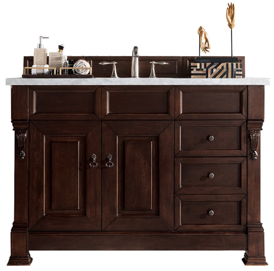 Brookfield 48 Inch Single Bathroom Vanity with Burnished Mahogany Finish & 3CM Arctic Fall Solid Surface Top - Perfect for Modern Home Bathroom Renovation