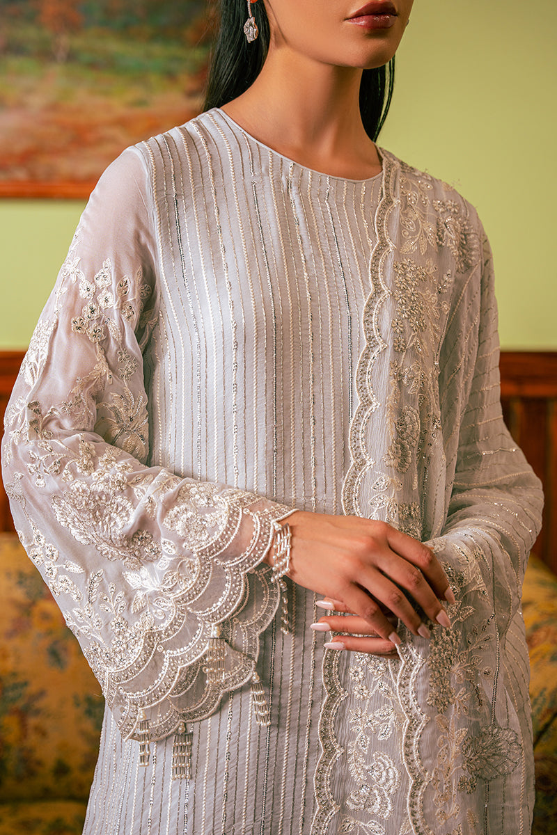 Elegant Muted Blue 4-Piece Embroidered Chiffon Suit Set for Women - Perfect for Weddings, Parties & Special Occasions