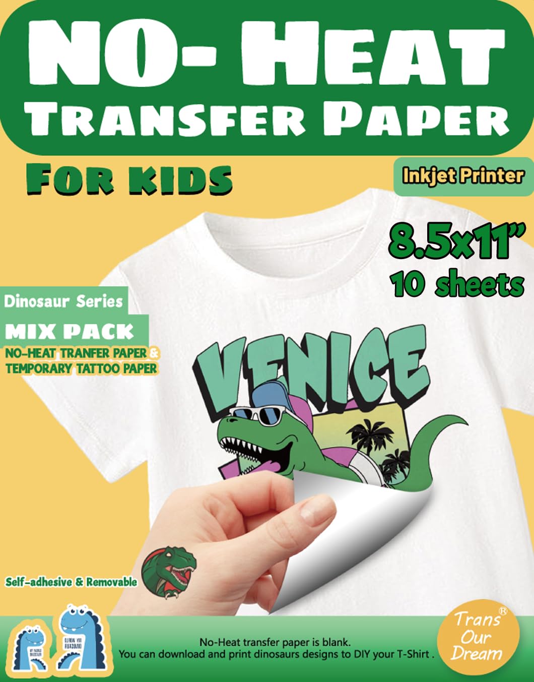 TransOurDream No Heat Transfer Paper & Temporary Tattoo Paper (10 Sheets, 8.5x11