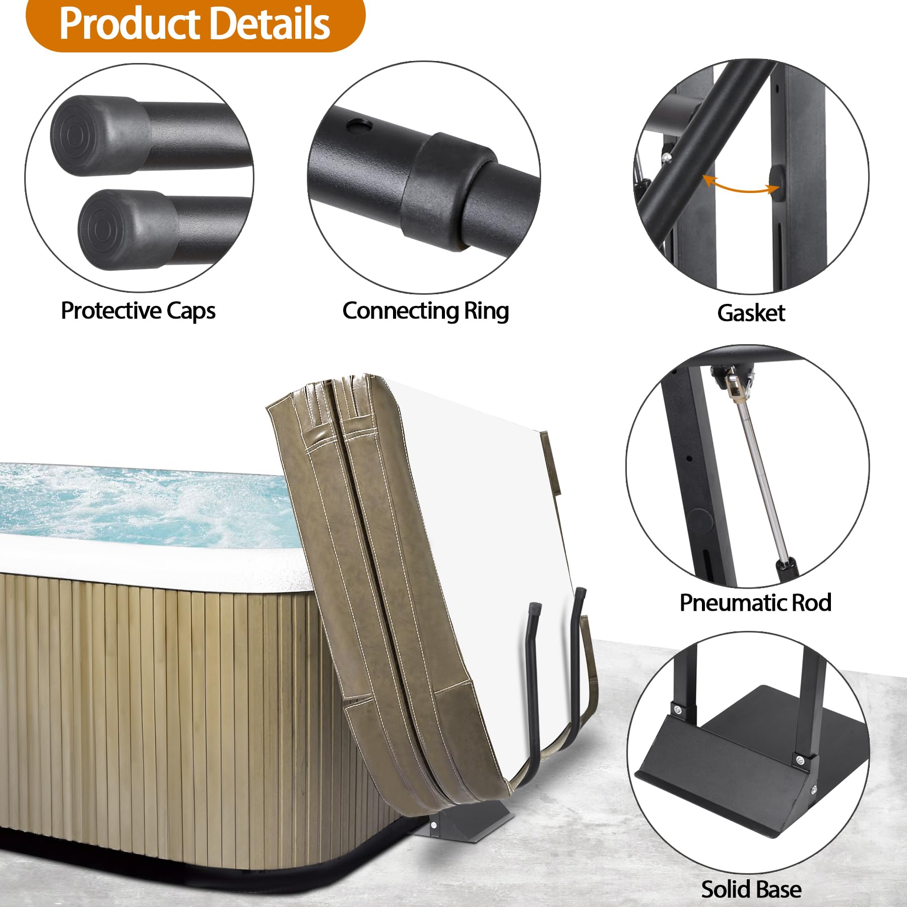 Heavy Duty Hot Tub Cover Lifter - Pneumatic Spa Cover Holder with Adjustable U-Arms & Reinforced Brackets - Fits Most Spas & Hot Tubs - Perfect for Easy Cover Removal & Protection