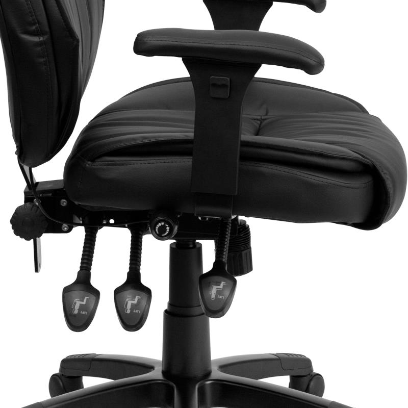 Premium Ergonomic High Back Executive Office Chair - FLASH Hansel Black LeatherSoft Swivel Chair with Lumbar Support & Adjustable Arms - Perfect for Home Office, Gaming & Workspace Comfort