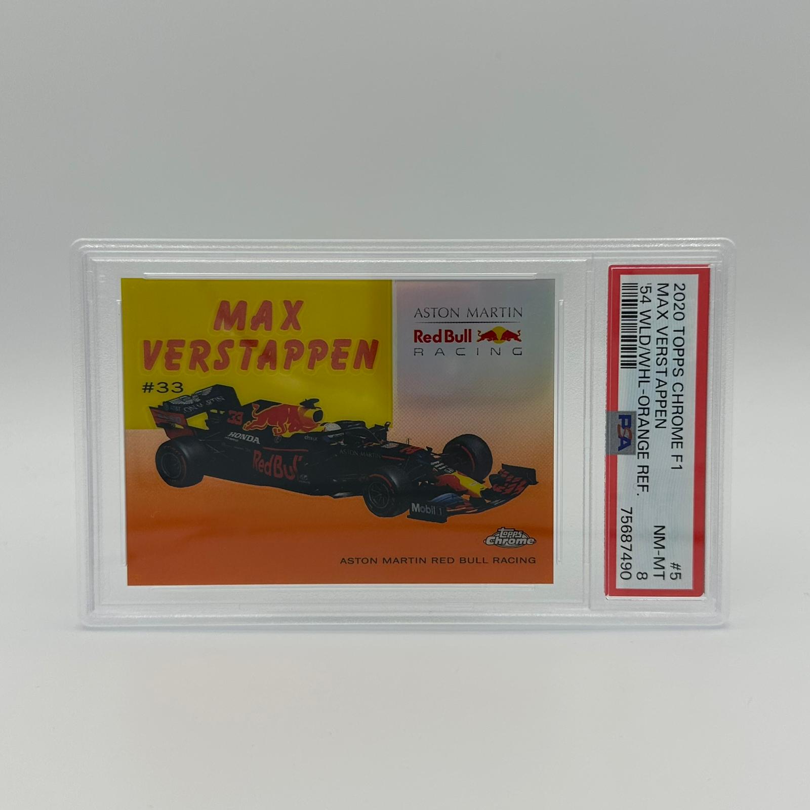 PSA 8 Graded 2009 Max Verstappen World On Wheels #54W Orange Refractor - Rare Racing Collectible for Display & Investment