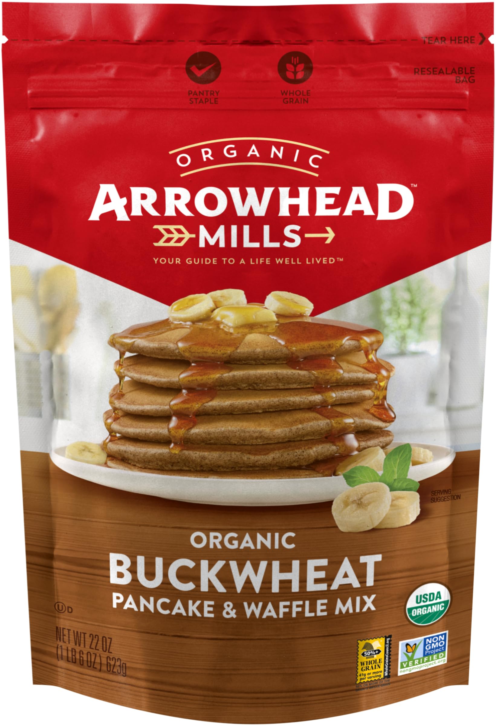 Organic Buckwheat Pancake & Waffle Mix by Arrowhead Mills - 22 oz Bag | Gluten-Free Breakfast Mix for Healthy Pancakes & Waffles | Perfect for Family Brunch & Camping Trips
