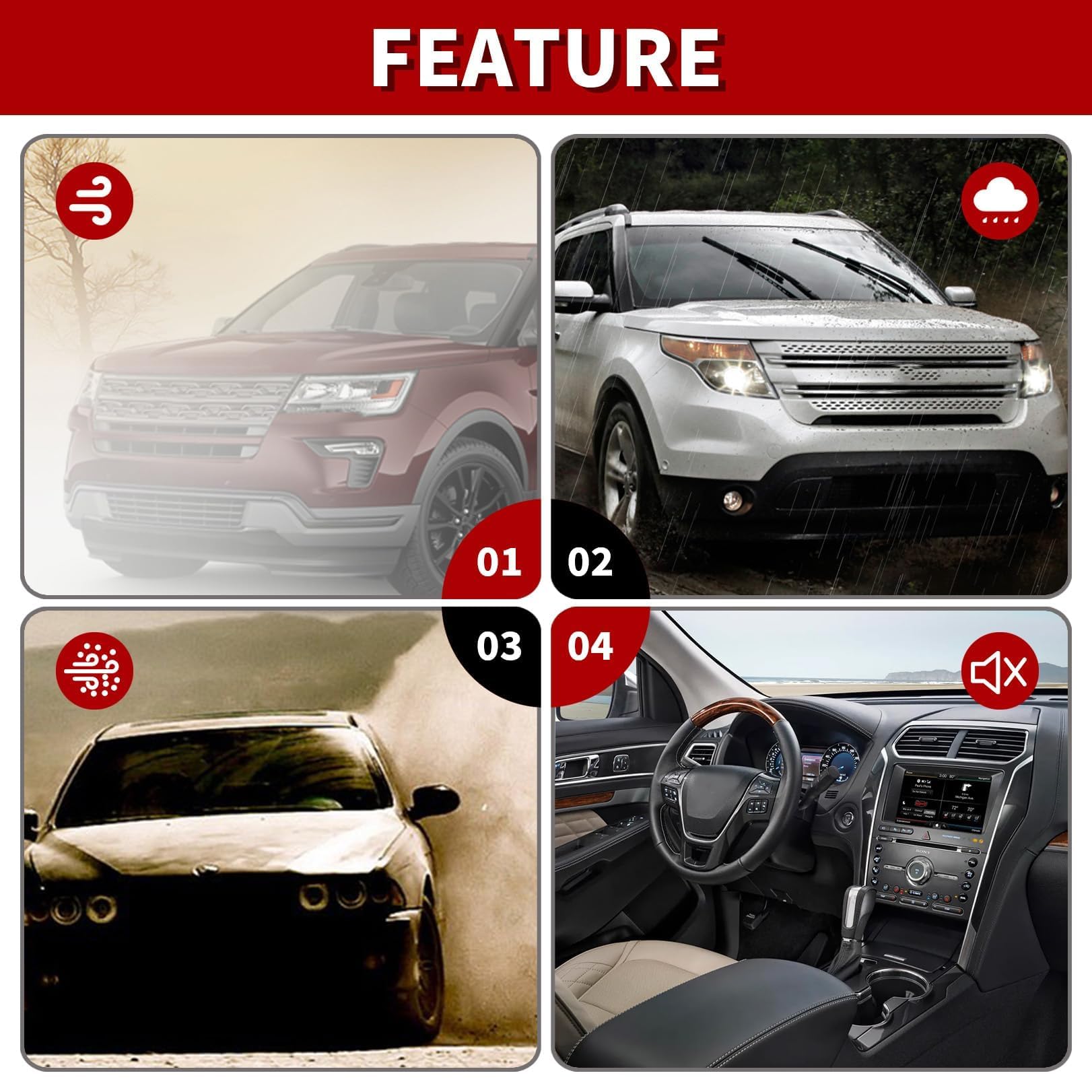 Ford Explorer 2011-2019 Windshield A-Pillar Molding Trim Set - Driver Left & Passenger Right Side - Replaces OEM Part Numbers 926-450, 926-451, BB5Z7803137AA, BB5Z7803145AA, BB5Z7803136AA, BB5Z7803144AA - Perfect for Weather Protection and Enhanced Vehicle Appearance