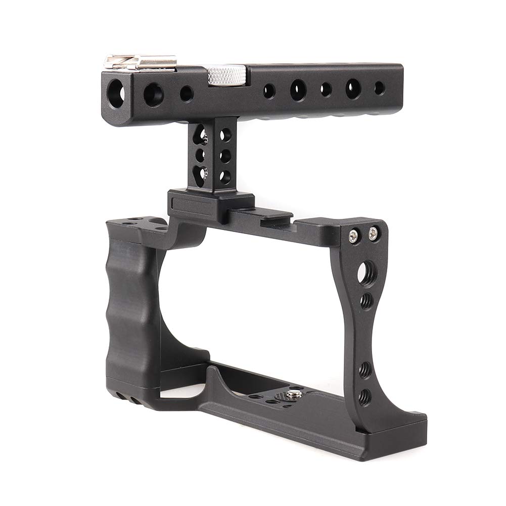 Aluminum Alloy DSLR Camera Cage Stabilizer with Cold Shoe & Top Handle Grip for Canon EOS M50 - Perfect for Vlogging, Filmmaking & Professional Photography