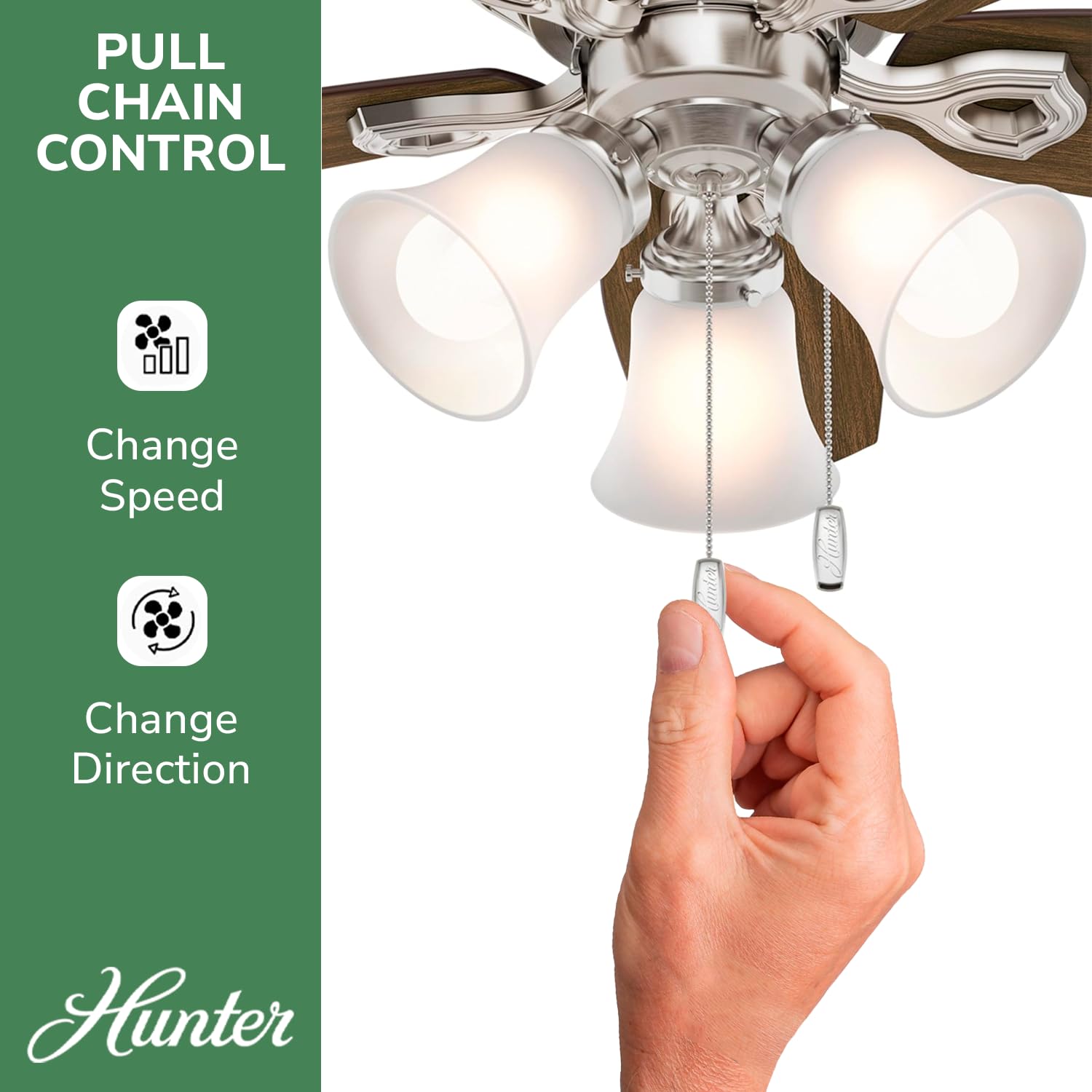 Hunter Fan Company 51092 42 Inch Brushed Nickel Low Profile Ceiling Fan with LED Light Kit and Pull Chain - Perfect for Bedrooms, Living Rooms, and Indoor Spaces