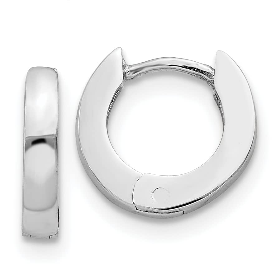 14K Solid White Gold Small Mini Hoop Huggie Earrings - Round Hinged Design for Everyday Wear, Gift Giving & Special Occasions