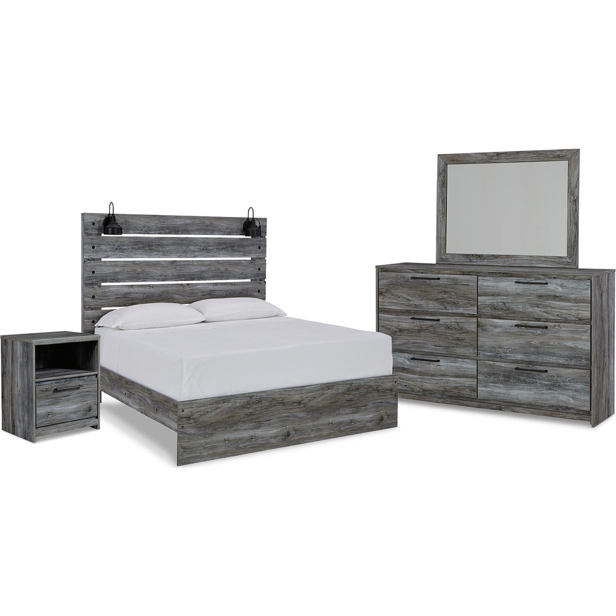 Baystorm 6-Piece Queen Size Bedroom Furniture Set - Modern Gray Panel Bed Frame with Nightstands and Dresser | Perfect for Master Bedrooms, Guest Rooms & Small Spaces