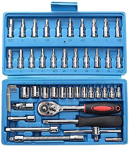 46-Piece Mechanics Tool Set - Socket Wrench & Auto Repair Tools Kit with Plastic Toolbox Organizer | Perfect for Car Maintenance, DIY Projects & Home Repairs