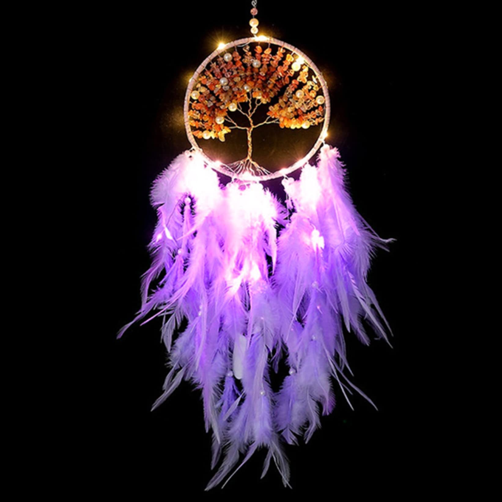 Dream Catcher for Girls Room Decor - Boho Feather Ornaments with Lace Ribbons & LED Lights | Perfect for Bedroom, Nursery, and Teen Girl Gift Ideas