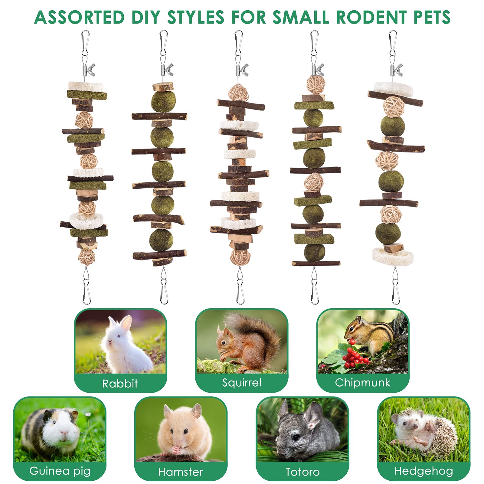 KATUMO 68-Piece Rabbit Chew Toys Kit - Natural Wooden DIY Small Animal Teeth Grinding Toys for Rabbits, Guinea Pigs, Chinchillas, Hamsters, Squirrels & Gerbils - Perfect for Dental Care & Cage Enrichment